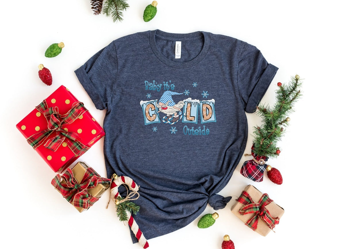 T-Shirt-Baby It's Cold Outside Gnome T-Shirt-S-Heather Navy-Jack N Roy