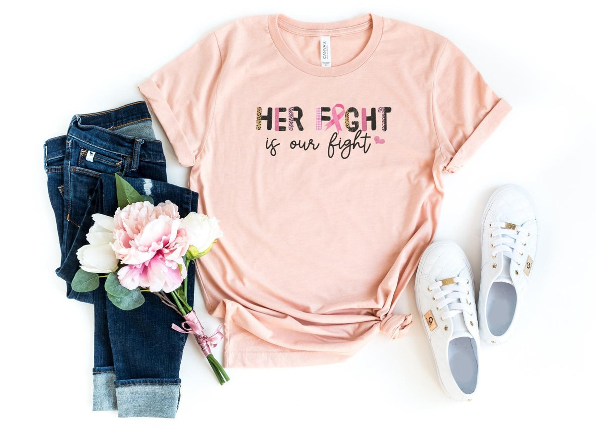 T-Shirt-Her Fight, Is Our Fight T-Shirt 🎗️-S-Heather Peach-Jack N Roy