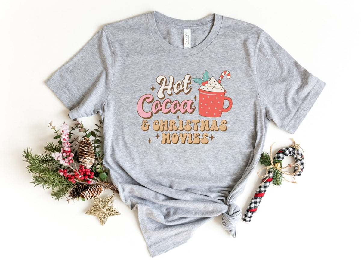 T-Shirt-Hot Cocoa & Christmas Movies T-Shirt-S-Athletic Heather-Jack N Roy