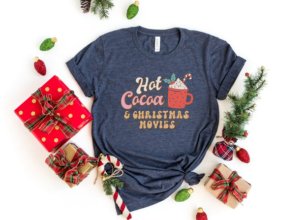 T-Shirt-Hot Cocoa & Christmas Movies T-Shirt-S-Heather Navy-Jack N Roy