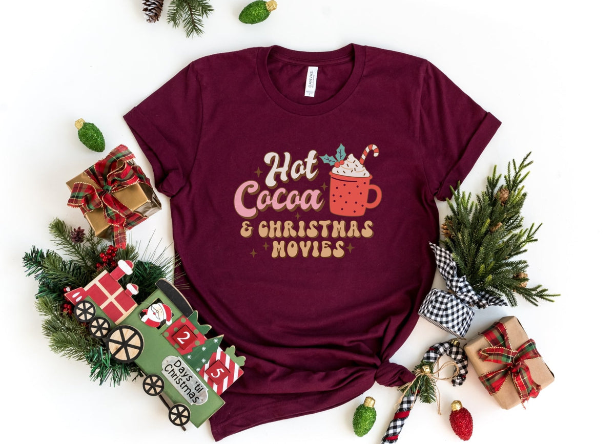 T-Shirt-Hot Cocoa & Christmas Movies T-Shirt-S-Maroon-Jack N Roy