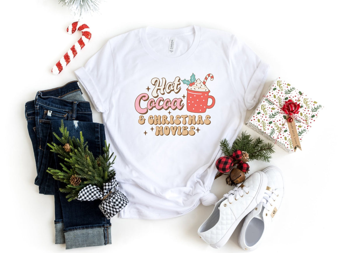 T-Shirt-Hot Cocoa & Christmas Movies T-Shirt-S-White-Jack N Roy