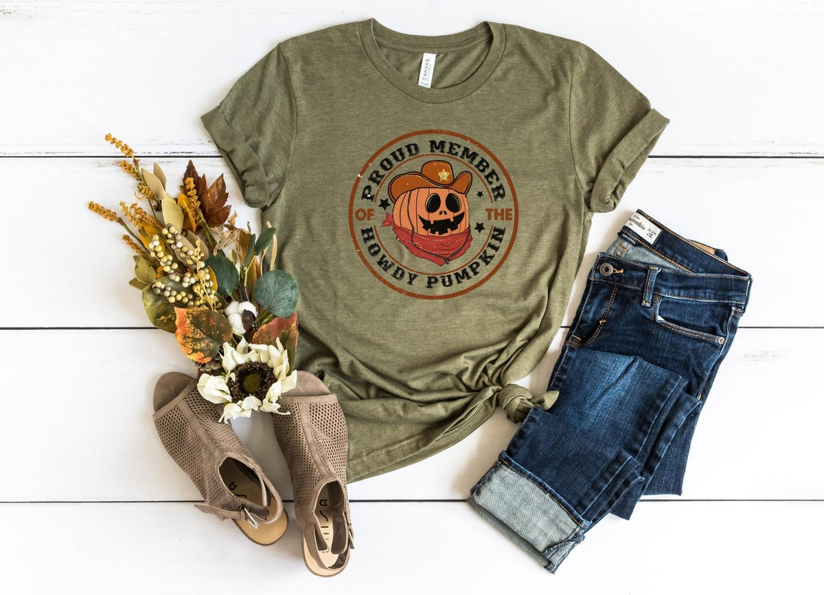 T-Shirt-Howdy Pumpkin T-Shirt-S-Heather Olive-Jack N Roy