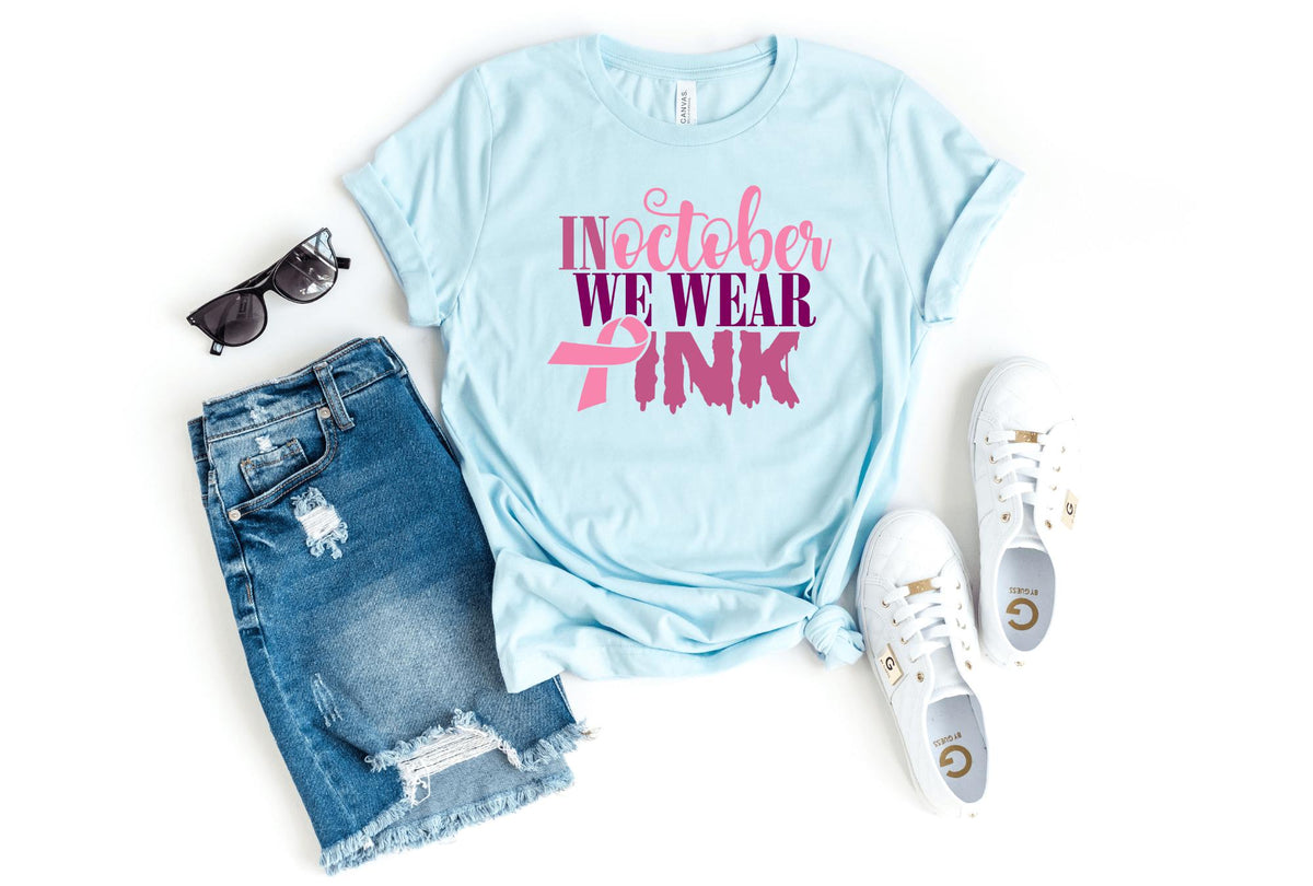 T-Shirt-In October We Wear Pink T-Shirt 🎗️-S-Heather Ice Blue-Jack N Roy