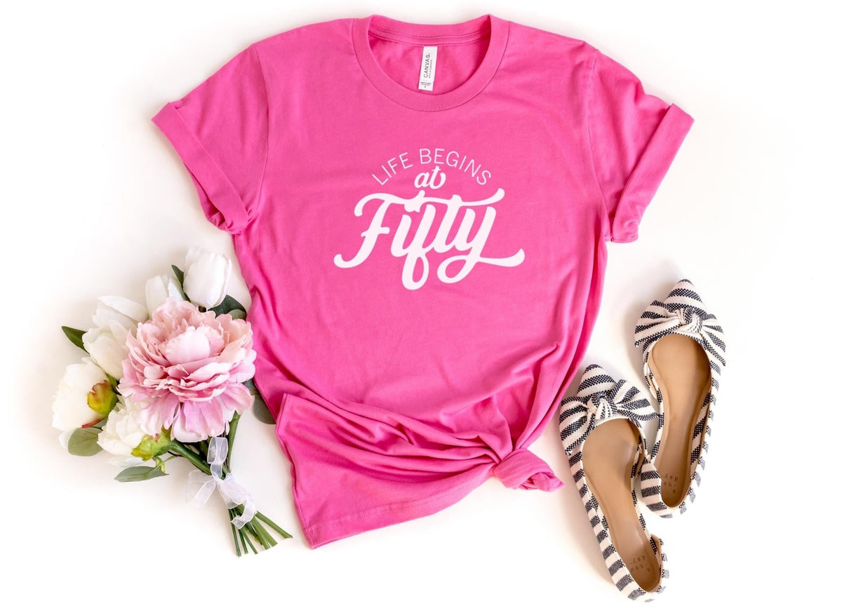 T-Shirt-Life Begins At Fifty T-Shirt-S-Charity Pink-Jack N Roy