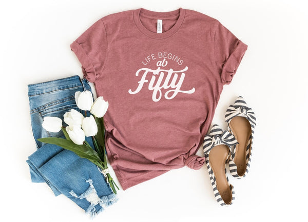 T-Shirt-Life Begins At Fifty T-Shirt-S-Heather Mauve-Jack N Roy