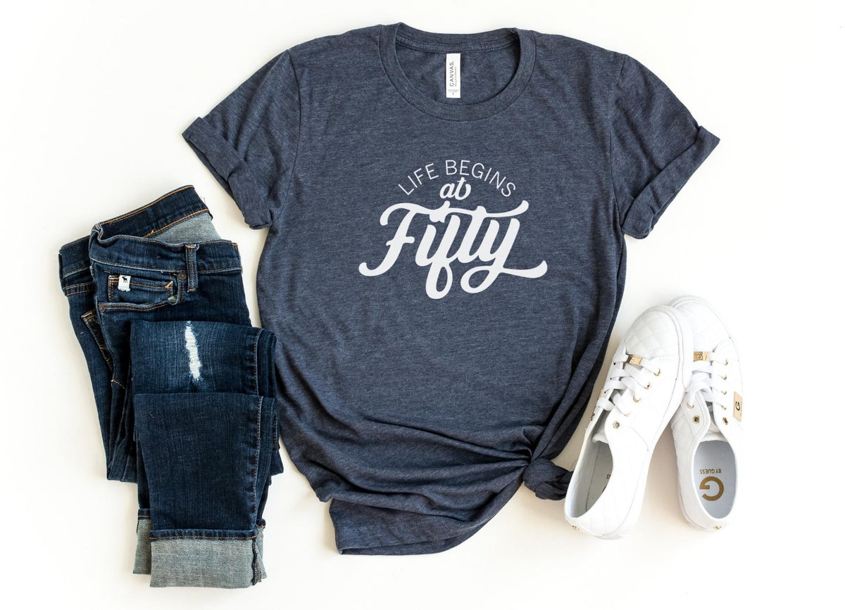 T-Shirt-Life Begins At Fifty T-Shirt-S-Heather Navy-Jack N Roy