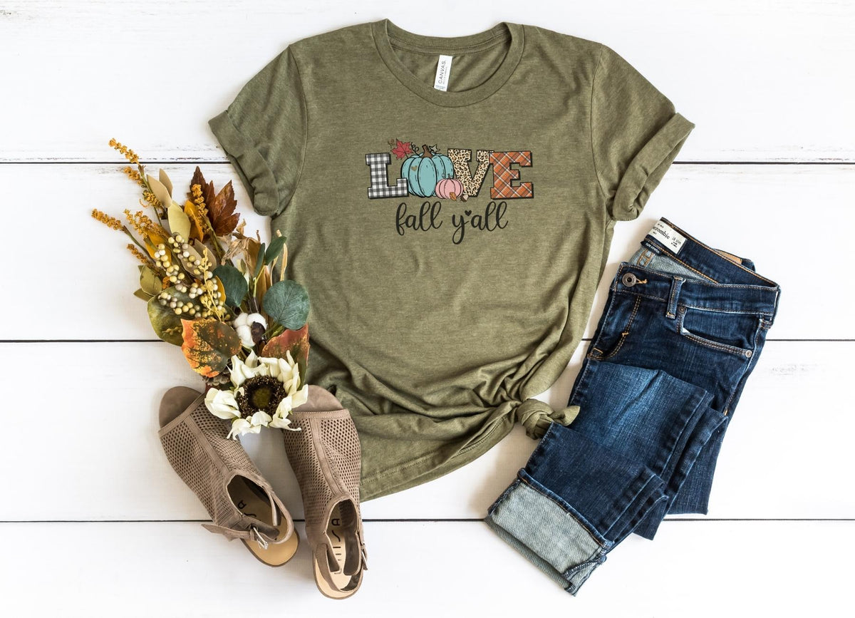 T-Shirt-Love Fall Y'All T-Shirt-S-Heather Olive-Jack N Roy