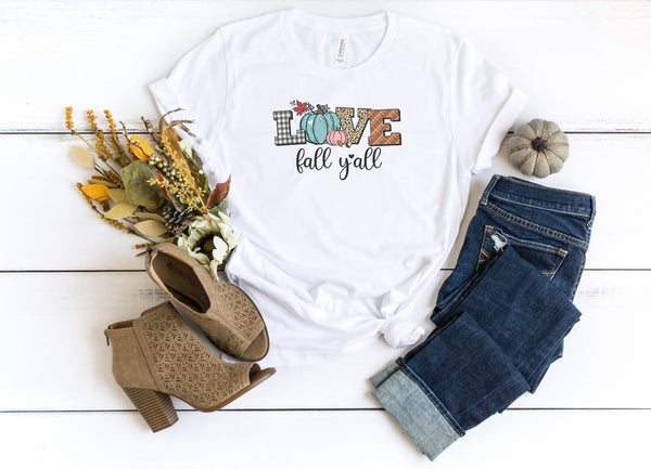 T-Shirt-Love Fall Y'All T-Shirt-S-White-Jack N Roy