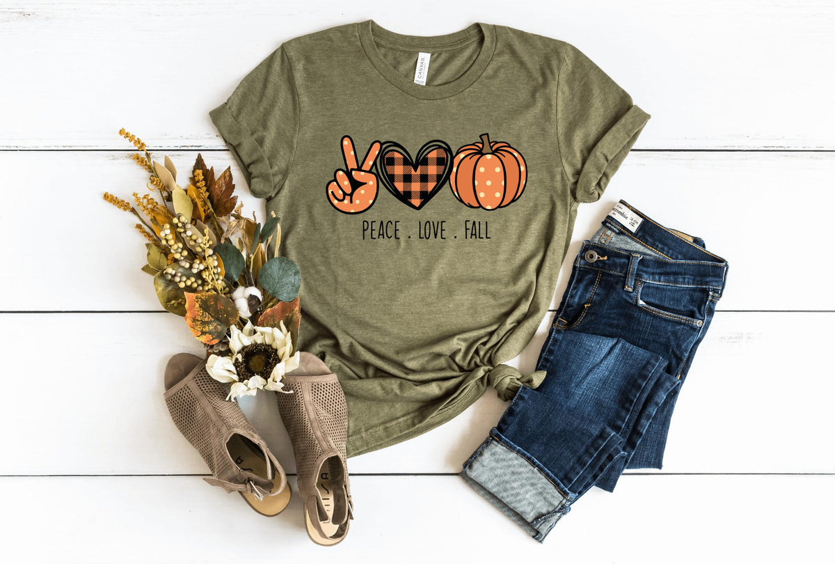 T-Shirt-Peace, Love, Fall T-Shirt-S-Heather Olive-Jack N Roy