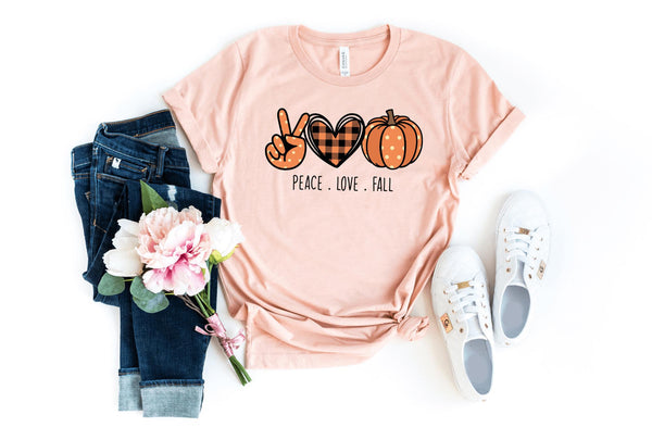 T-Shirt-Peace, Love, Fall T-Shirt-S-Heather Peach-Jack N Roy