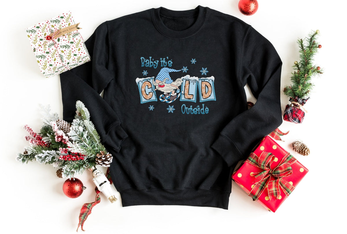 Sweatshirt-Baby It's Cold Outside Gnome Sweatshirt-S-Black-Jack N Roy