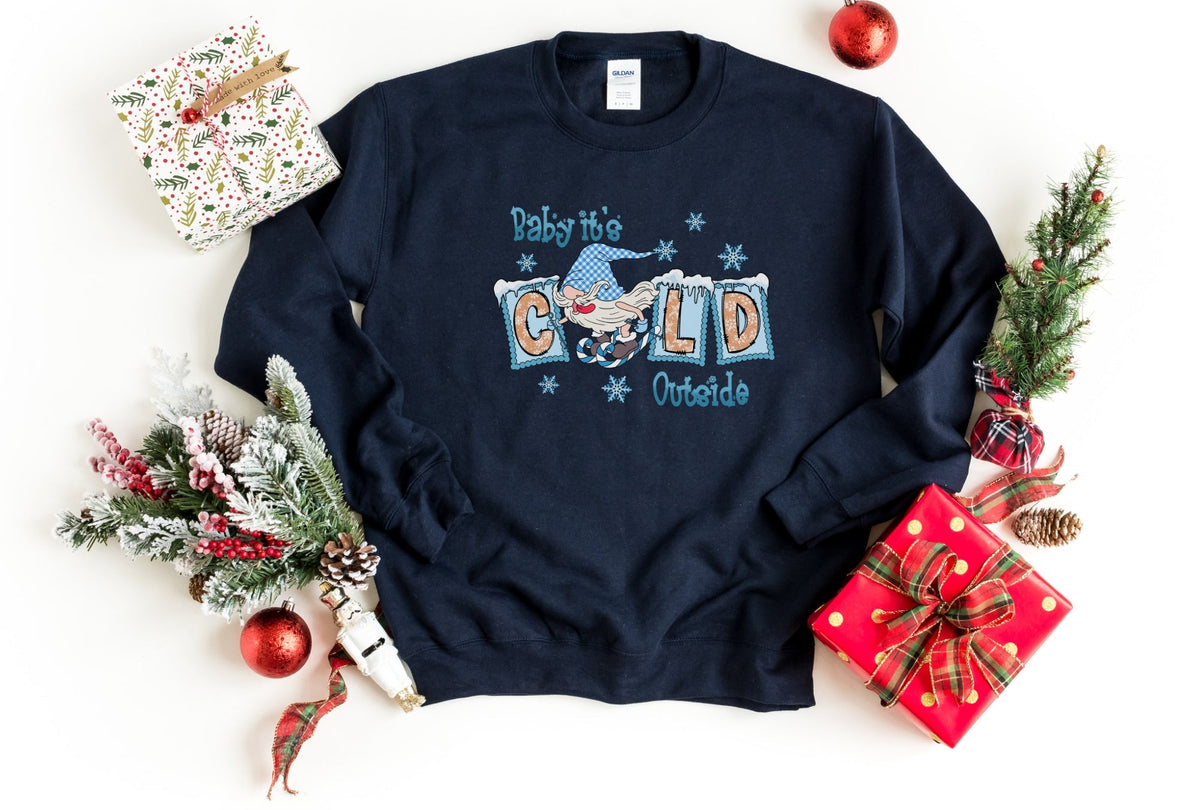 Sweatshirt-Baby It's Cold Outside Gnome Sweatshirt-S-Navy-Jack N Roy