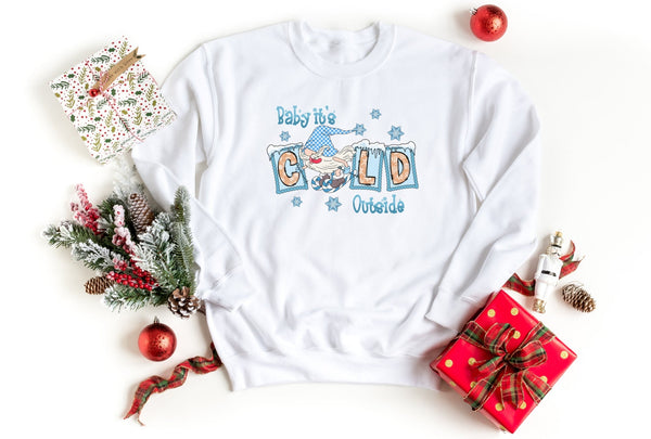 Sweatshirt-Baby It's Cold Outside Gnome Sweatshirt-S-White-Jack N Roy