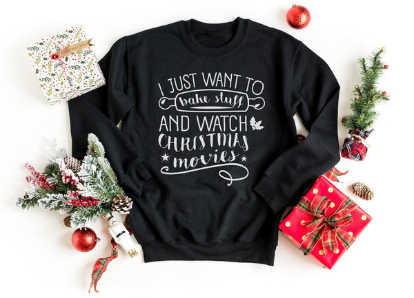 Sweatshirt-Bake Stuff & Watch Christmas Movies Sweatshirt-S-Black-Jack N Roy