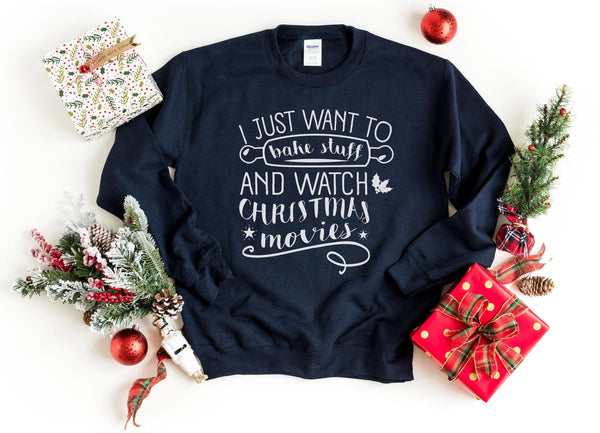 Sweatshirt-Bake Stuff & Watch Christmas Movies Sweatshirt-S-Navy-Jack N Roy