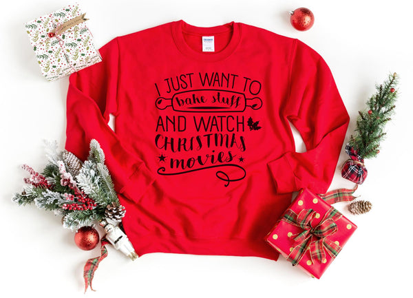 Sweatshirt-Bake Stuff & Watch Christmas Movies Sweatshirt-S-Red-Jack N Roy