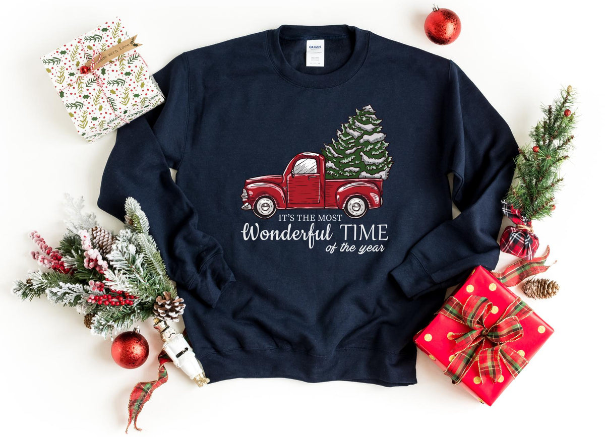 Sweatshirt-Christmas Truck Sweatshirt-S-Navy-Jack N Roy