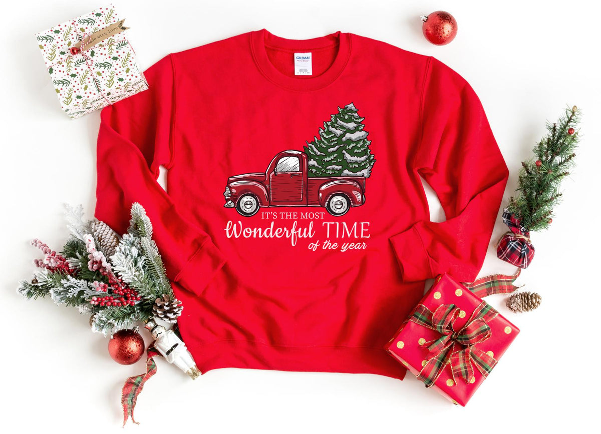 Sweatshirt-Christmas Truck Sweatshirt-S-Red-Jack N Roy