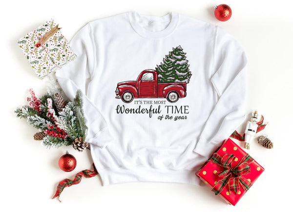 Sweatshirt-Christmas Truck Sweatshirt-S-White-Jack N Roy