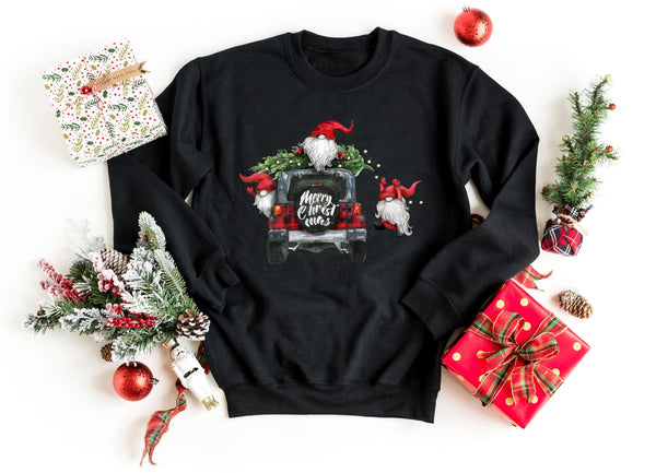 Sweatshirt-Gnomes On Christmas Truck Sweatshirt-S-Black-Jack N Roy