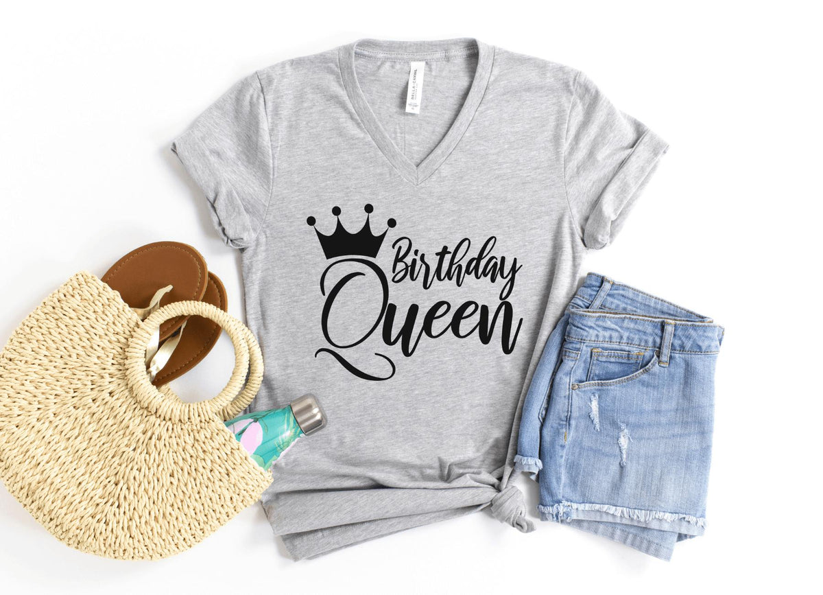 V-Neck Shirt-Birthday Queen V-Neck-S-Athletic Heather-Jack N Roy