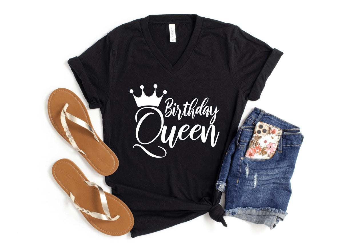 V-Neck Shirt-Birthday Queen V-Neck-S-Black-Jack N Roy