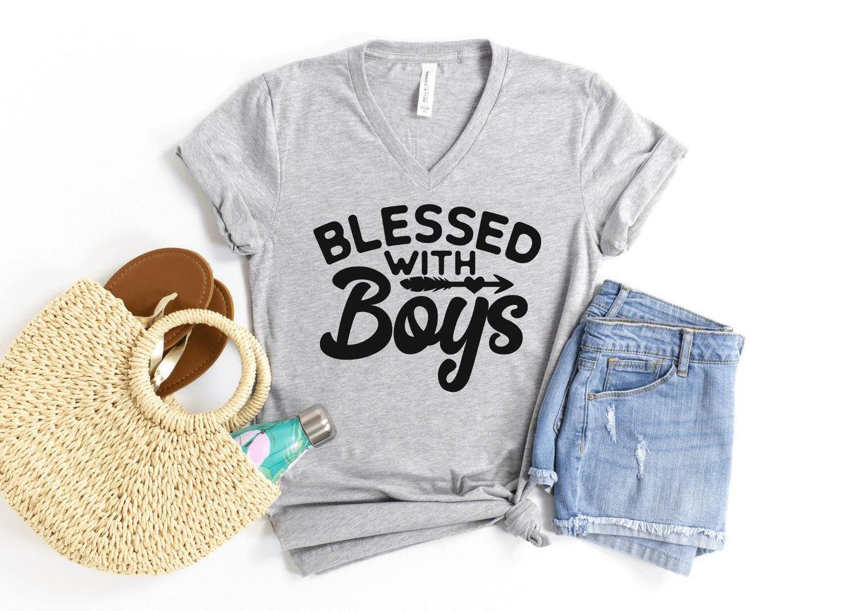 V-Neck Shirt-Blessed With Boys V-Neck-S-Athletic Heather-Jack N Roy