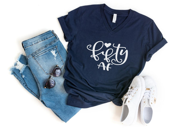 V-Neck Shirt-Fifty AF V-Neck-S-Navy-Jack N Roy