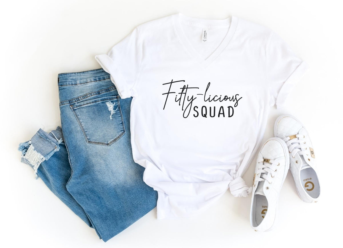 V-Neck Shirt-Fifty-licious SQUAD V-Neck-S-White-Jack N Roy