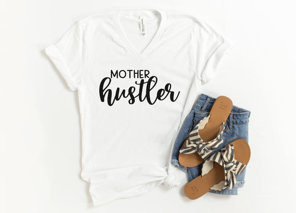 V-Neck Shirt-Mother Hustler V-Neck-S-White-Jack N Roy